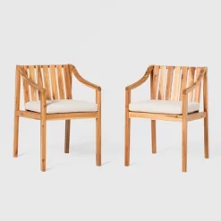 Saracina Home 2pk Mid-Century Modern Slatted Outdoor Acacia Arm Chairs With Cushions -Outdoor Comfort Deals Store GUEST 0016f698 7c55 460b bf1f 8be1b164e811