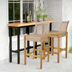 Costway Set Of 2 Patio Wood Barstools Rattan Bar Height Chairs With Backrest Porch Balcony -Outdoor Comfort Deals Store GUEST 0028255b 4b94 4025 95c3 2e8415f15d14