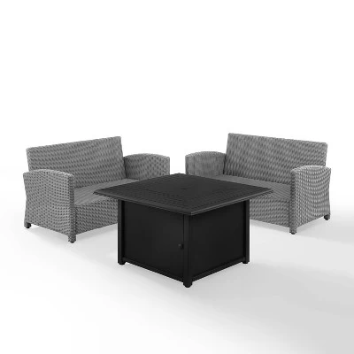 Bradenton 3pc Wicker Loveseat Set With Fire Table - Gray - Crosley 4 Bradenton 3pc Wicker Loveseat Set With Fire Table - Gray - Crosley - Image 4