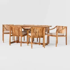 7pc Modern Slatted Wood Outdoor Dining Set - Saracina Home -Outdoor Comfort Deals Store GUEST 004dfb25 1c23 4390 ab30 32ab6c6abcb4