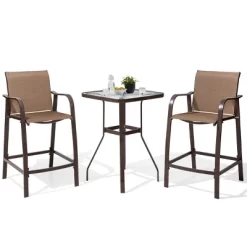 3pc Outdoor Set With Bar Height Stools & Glass Table - Brown - Crestlive Products -Outdoor Comfort Deals Store GUEST 00dafef7 a93a 4eea aa4f edddb395f9b4