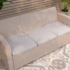 Merrick Lane Outdoor Furniture Resin Sofa Faux Rattan Wicker Pattern Patio 3-Seat Sofa With All-Weather Cushions -Outdoor Comfort Deals Store GUEST 02296923 ab0b 424b 85ee 9f5d86f52506