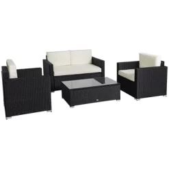 Outsunny 4-Piece Rattan Wicker Furniture Set, Outdoor Cushioned Conversation Furniture With 2 Chairs, Loveseat, And Glass Coffee Table -Outdoor Comfort Deals Store GUEST 02d68f1e 4aec 4a08 9129 4934b7fc225a