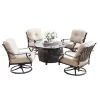 Oakland Living 5pc Deep Seating Swivel Aluminum Outdoor Patio Fire Pit Dining Set With Round Fire Table Copper