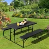 Costway Folding Picnic Table & Bench Set For Camping BBQ W/ Steel Frame White/Balck