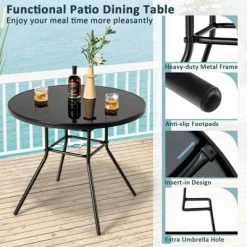 Costway 34 Inch Patio Dining Table Round Tempered Glass Tabletop With 1.5'' Umbrella Hole -Outdoor Comfort Deals Store GUEST 043a7157 be2a 4082 a8f5 e3fff01f4ac2
