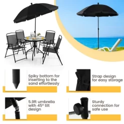 Costway 6 PCS Patio Dining Set Folding Chairs Glass Table Tilt Umbrella Garden -Outdoor Comfort Deals Store GUEST 04c4d182 693e 4948 935e ecd347a98d6d