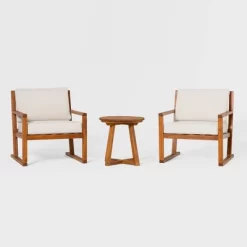 Saracina Home 3pc Modern Slat-Back Acacia Outdoor Conversation Set With Cushions -Outdoor Comfort Deals Store GUEST 051bd24b e509 42d0 a30a 0bac2d263977