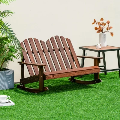 Costway 2 Person Kid Adirondack Rocking Chair Outdoor Backrest Armrest Solid Wood Coffee/White 3 Costway 2 Person Kid Adirondack Rocking Chair Outdoor Backrest Armrest Solid Wood Coffee/White - Image 3