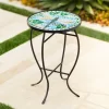 Teal Island Designs Modern Black Round Outdoor Accent Side Table 14" Wide Blue Green Dragonfly Mosaic Tabletop Front Porch Patio Home House
