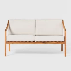 Saracina Home Mid-Century Modern Slatted Acacia Outdoor Bench With Cushions -Outdoor Comfort Deals Store GUEST 068799d8 e746 42bf af05 c3a590ca4c43