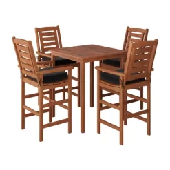 Outdoor Comfort Deals Store 27 Miramar 5pc Square Wood Patio Bar Height Dining Set - Cinnamon Brown/Black - CorLiving