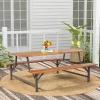 Costway Acacia Wood Patio Picnic Table Bench Set With 71'' Tabletop ＆ 2'' Umbrella Hole