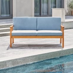 Kapalua Honey Nautical Eucalyptus Wooden Outdoor Sofa Bench With Cushion - Vifah -Outdoor Comfort Deals Store GUEST 07b9f7c6 8b61 4eeb b081 063ea09ebc5f