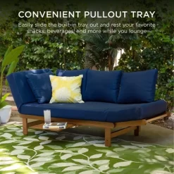 Best Choice Products Outdoor Convertible Acacia Wood Futon Sofa W/ Pullout Tray, 4 Pillows, All-Weather Cushion - Navy -Outdoor Comfort Deals Store GUEST 07e90125 098e 477d 8739 9364abdadc39