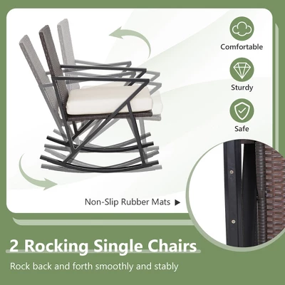 Costway 4PCS Patio Rattan Wicker Rocking Chairs Loveseat Table Rocker Set Cushions Porch 4 Costway 4PCS Patio Rattan Wicker Rocking Chairs Loveseat Table Rocker Set Cushions Porch - Image 4