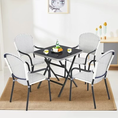 Tangkula 5PCS Rattan Patio Dining Set All Weather Square Folding Table & 4 Stackable Chairs Set W/Tempered Glass Tabletop 2 Tangkula 5PCS Rattan Patio Dining Set All Weather Square Folding Table & 4 Stackable Chairs Set W/Tempered Glass Tabletop - Image 2