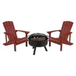 Flash Furniture 3 Piece Charlestown Poly Resin Wood Adirondack Chair Set With Fire Pit - Star And Moon Fire Pit With Mesh Cover -Outdoor Comfort Deals Store GUEST 0a259dac bf09 4b90 9458 d49bdb4d6ac2