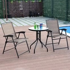 Costway 3PC Bistro Patio Garden Furniture Set 2 Folding Chairs Glass Table Top Steel -Outdoor Comfort Deals Store GUEST 0ad9a0de dbec 45a2 b99a 0a9f79861925