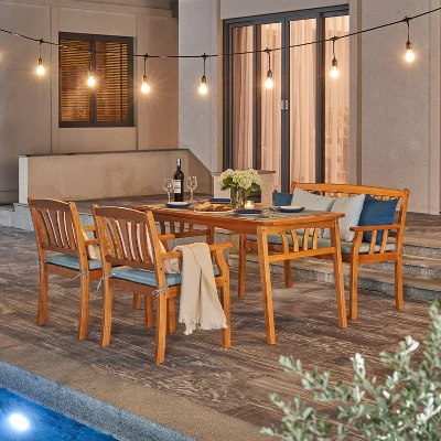 Kapalua 4pc Honey Nautical Wooden Patio Dining Set With Bench - Vifah 3 Kapalua 4pc Honey Nautical Wooden Patio Dining Set With Bench - Vifah - Image 3