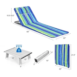 Costway 3-Piece Beach Lounge Chair Mat Set 2 Adjustable Lounge Chairs With Table BlueStripe -Outdoor Comfort Deals Store GUEST 0c929450 add7 4b74 b778 5f857d5c8b49