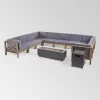 Comores 12pc Acacia U-Shaped Sectional Sofa Set With Fire Pit - Gray/Dark Gray - Christopher Knight Home