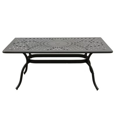 7pc Outdoor Dining Set With 67" Modern Ornate Mesh Aluminum Rectangular Table & Modern Chairs - Black - Oakland Living 1 7pc Outdoor Dining Set With 67" Modern Ornate Mesh Aluminum Rectangular Table & Modern Chairs - Black - Oakland Living