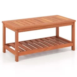 Costway Patio Coffee Table 2-Tier Outdoor Side Rectangle Side Table Solid Wood Porch -Outdoor Comfort Deals Store GUEST 10005b69 6da7 460f 9a43 48eff7b71f1f