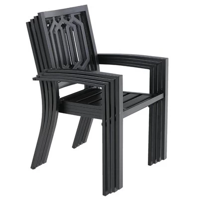 7pc Patio Dining Set With 59"x35" Steel Rectangle Table With 2.6" Umbrella Hole & 6 Steel Arm Chairs - Black - Captiva Designs 8 7pc Patio Dining Set With 59"x35" Steel Rectangle Table With 2.6" Umbrella Hole & 6 Steel Arm Chairs - Black - Captiva Designs - Image 8