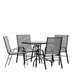 Flash Furniture 5 Piece Outdoor Patio Dining Set - Tempered Glass Patio Table, 4 Flex Comfort Stack Chairs -Outdoor Comfort Deals Store GUEST 11755afb 3452 4bf4 b90f 32f1a091f332