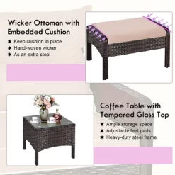 Costway 5 PCS Patio Rattan Wicker Furniture Set Sofa Ottoman Coffee Table Cushioned Yard -Outdoor Comfort Deals Store GUEST 11a7f3a2 5d2a 41a6 a14f be10fdff4503