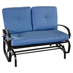 Costway Glider Outdoor Patio Rocking Bench Loveseat Cushioned Seat Steel Frame Blue -Outdoor Comfort Deals Store GUEST 123ec2be c07d 4102 82bd fc8189a2ab7a
