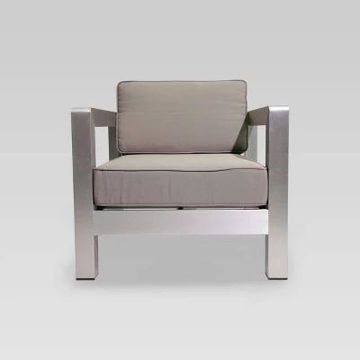 Aviara 5pc Aluminum Chat Set With Fire Pit - Silver/Khaki And Light Gray - Christopher Knight Home 4 Aviara 5pc Aluminum Chat Set With Fire Pit - Silver/Khaki And Light Gray - Christopher Knight Home - Image 4