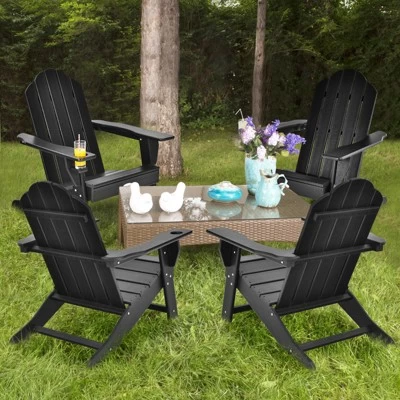 Tangkula 2PCS Adirondack Chair Outdoor With Cup Holde Weather Resistant Lounger Chair For Backyard Garden Patio And Deck Black/Grey/Turquoise/White 6 Tangkula 2PCS Adirondack Chair Outdoor With Cup Holde Weather Resistant Lounger Chair For Backyard Garden Patio And Deck Black/Grey/Turquoise/White - Image 6