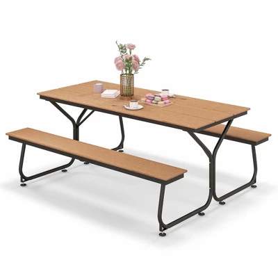 Costway 6FT Picnic Table Bench Set Outdoor HDPE Heavy-Duty Table For 6-8 Person Brown/Grey 10 Costway 6FT Picnic Table Bench Set Outdoor HDPE Heavy-Duty Table For 6-8 Person Brown/Grey - Image 10