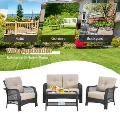 Costway 4PCS Patio Wicker Furniture Set Loveseat Sofa Coffee Table W/ Cushion 13 Costway 4PCS Patio Wicker Furniture Set Loveseat Sofa Coffee Table W/ Cushion -Outdoor Comfort Deals Store GUEST 159891f9 860c 469e 9e56 233f4949b078