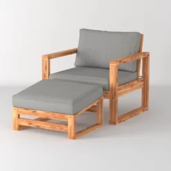 Galia 2pc Square Leg Acacia Wood Chair And Ottoman With Cushions - Brown - Saracina Home -Outdoor Comfort Deals Store GUEST 166ad4fe 8b58 4635 b854 caa776581feb