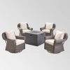 Julian 5pc Faux Wicker Swivel Club Chair & Square Fire Pit Set - Dark Brown/Dark Gray - Christopher Knight Home