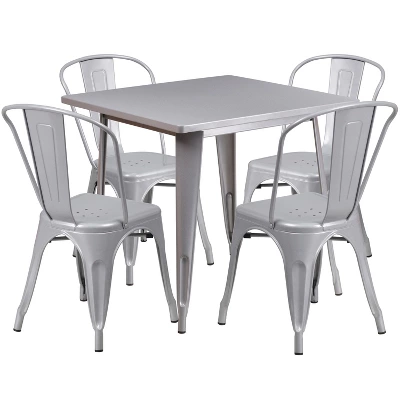 Flash Furniture Commercial Grade 31.5" Square Metal Indoor-Outdoor Table Set With 4 Stack Chairs 16 Flash Furniture Commercial Grade 31.5" Square Metal Indoor-Outdoor Table Set With 4 Stack Chairs - Image 16