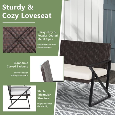 Costway 4PCS Patio Rattan Wicker Rocking Chairs Loveseat Table Rocker Set Cushions Porch 8 Costway 4PCS Patio Rattan Wicker Rocking Chairs Loveseat Table Rocker Set Cushions Porch - Image 8