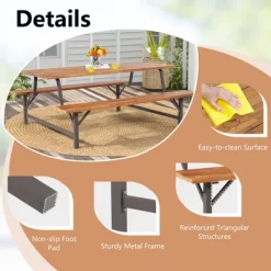 Costway Acacia Wood Patio Picnic Table Bench Set With 71'' Tabletop ＆ 2'' Umbrella Hole -Outdoor Comfort Deals Store GUEST 17a3ab4b cbd0 499b baa3 4bdffd916696