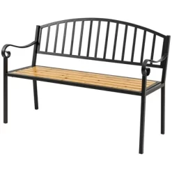 Outsunny 50" Garden Bench, Patio Loveseat With Antique Backrest, Wood Seat And Steel Frame For Backyard Or Porch -Outdoor Comfort Deals Store GUEST 18f8ac1d bcee 4f47 b98c 611bf1e42654