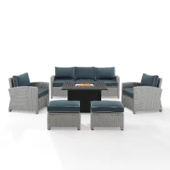 Bradenton 6pc Outdoor Wicker Sofa And Arm Chair Seating Set With Dante Fire Table And 2 Ottomans - Navy/Gray - Crosley 24 Bradenton 6pc Outdoor Wicker Sofa And Arm Chair Seating Set With Dante Fire Table And 2 Ottomans - Navy/Gray - Crosley -Outdoor Comfort Deals Store GUEST 1986bd07 0bef 43a2 b426 4b46bbf22507
