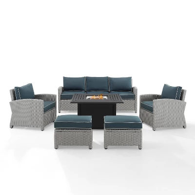 Bradenton 6pc Outdoor Wicker Sofa And Arm Chair Seating Set With Dante Fire Table And 2 Ottomans - Navy/Gray - Crosley 9 Bradenton 6pc Outdoor Wicker Sofa And Arm Chair Seating Set With Dante Fire Table And 2 Ottomans - Navy/Gray - Crosley - Image 9