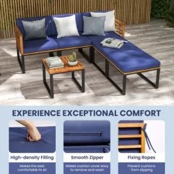 Costway 6pcs Patio Acacia Wood Conversation Sofa Seat Set Ottomans Table Outdoor Navy -Outdoor Comfort Deals Store GUEST 19de2a72 ec33 4a99 b3cc aa4b298f120a