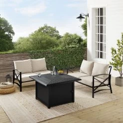 Kaplan 3pc Outdoor Conversation Set With Fire Table & 2 Loveseats - Oatmeal - Crosley -Outdoor Comfort Deals Store GUEST 1a7d3afb 57d9 4f3d 8fba da0288aa116f