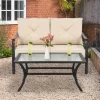 Costway 2 PCS Patio Loveseat With Coffee Table Outdoor Sofa Bench With Cushions