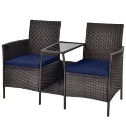 Tangkula Patio Loveseat 2 Person Cushioned Seats With Center Table Outdoor Rattan Furniture Set Turquoise/ Red -Outdoor Comfort Deals Store GUEST 1b5c462b c4fe 4f20 be84 72714ebef22f