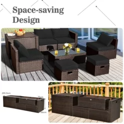 Tangkula 9PCS Outdoor Patio Furniture Set With 30" Propane Fire Pit Table PE Wicker Space-Saving Sectional Sofa Set W/ Storage Box & Cushions -Outdoor Comfort Deals Store GUEST 1ba92c59 773d 4e87 b45c 8a578f9d102b