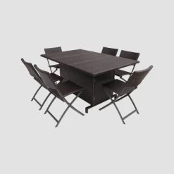 Maldives 7pc Foldable Wicker Dining Set - Brown - Christopher Knight Home